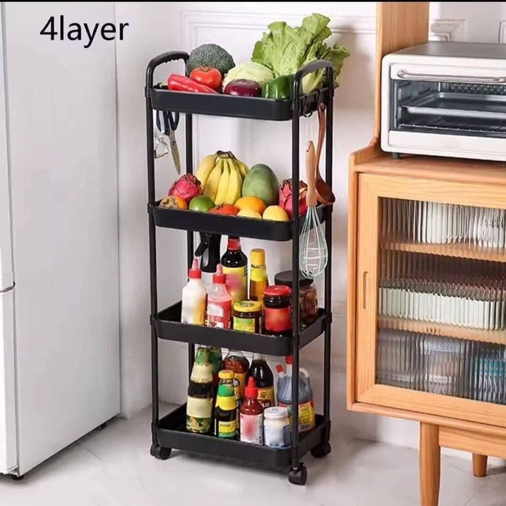 عربة تخزين ومنظم 4 أدوار بعجلات لسهولة الحركة لتنظيم أدوات المطبخ والحمام