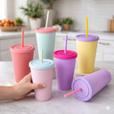 كوباية 500 ملي بغطاء محكم الغلق وشاليموه لشرب المياة والعصائرالمثلجة