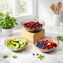 طبق اكليريك بحواف ذهبي وقاعدة دواره لحمل وتقديم الفواكه والمكسرات والشوكولاتة بشكل شيك