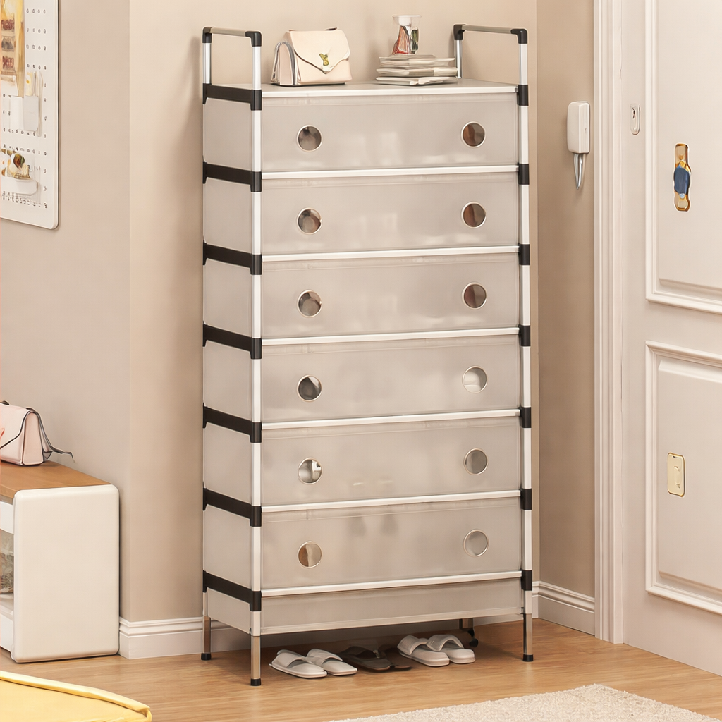 جزامة 6 أرفف بقوائم معدن مع غطاء لحماية الأحذية من الأتربة