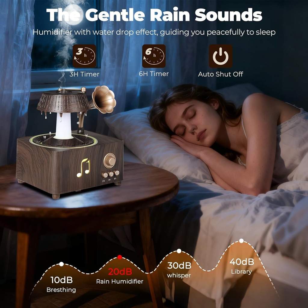 فواحة مضيئة على شكل جرامافون مع صوت ضوضاء بيضاء وسبيكر بلوتوث بخزان 250 ملي لتعطير المنزل بريموت للتحكم