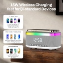 سبيكر بلوتوث  6 * 1 مع شاحن لاسلكي وساعة ومنبه وراديو بإضاءة ليد 7 ألوان مختلفة