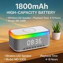 سبيكر بلوتوث  6 * 1 مع شاحن لاسلكي وساعة ومنبه وراديو بإضاءة ليد 7 ألوان مختلفة