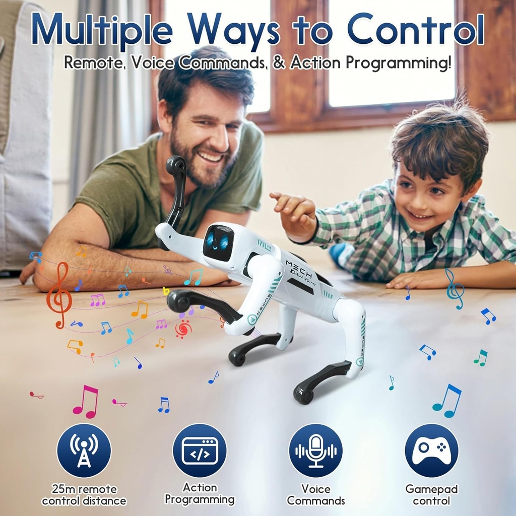 لعبةروبوت ذكي بتصميم كلب بتقنية تفاعلية مع حركات وموسيقى مع ذراع تحكم عن بعد
