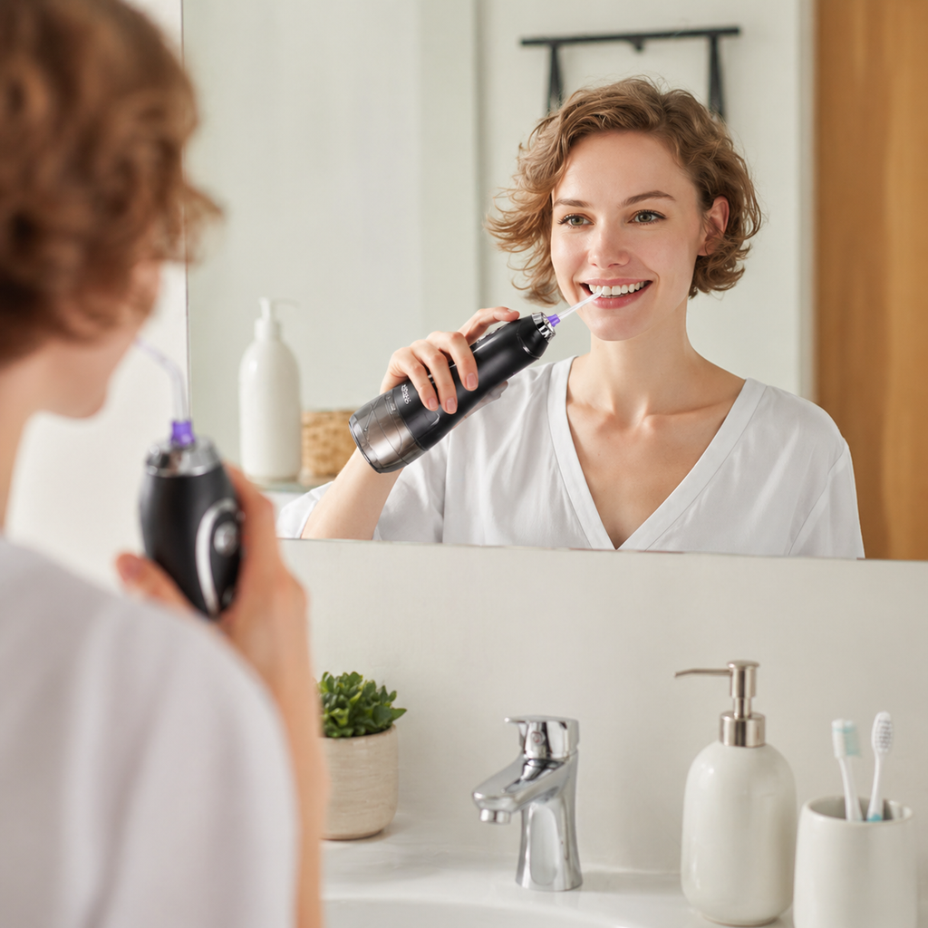 جهاز تنظيف الأسنان المائي لاسلكي ب 5 مستويات ضغط بسعة 240 ملي