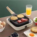 طاسة ألومنيوم طبقة جرانيبت 3 أقسام ثقيلة بمقبض خشبي لقلي البيض والبرجر وشرائح اللحم