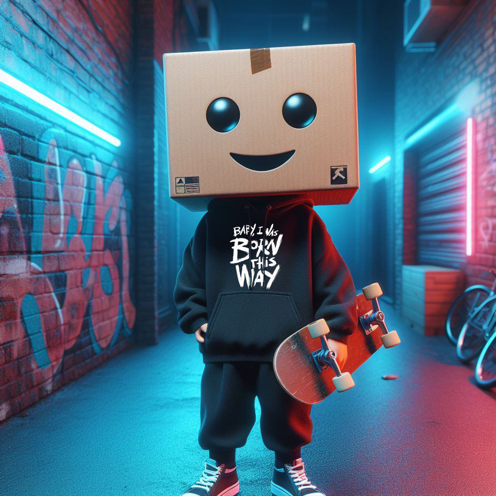 Baby I Was Born This Way هودي اوفر سايز قطن باللون الأسود