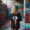 Blue Eye تيشيرت اوفر سايز قطن باللون الاسود