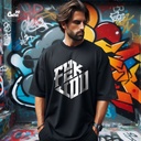 Fuck You تيشيرت اوفر سايز قطن باللون الاسود للرجال