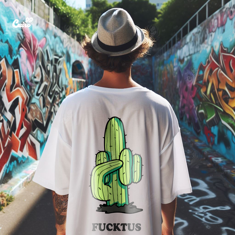 Fucktus تيشيرت اوفر سايز قطن باللون الابيض للرجال