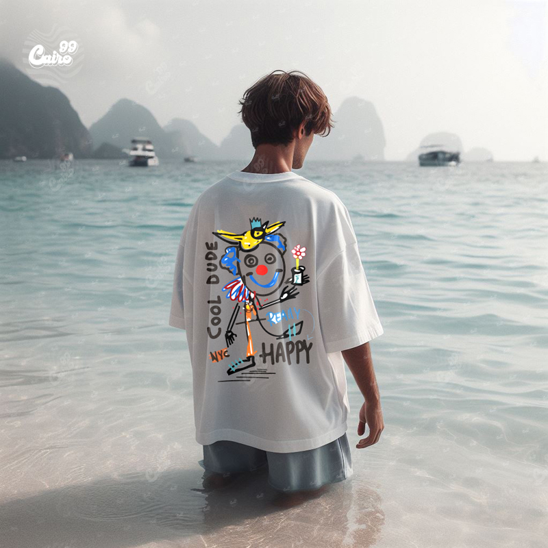 Cool Dude  تيشيرت اوفر سايز قطن باللون الابيض 