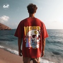 Weird  تيشيرت اوفر سايز قطن باللون الاحمر  