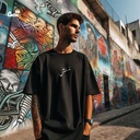 تيشيرت معلش اوفر سايز قطن باللون الاسود للرجال