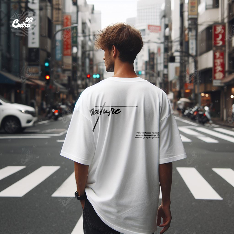 Nature تيشيرت اوفر سايز قطن باللون الابيض للرجال