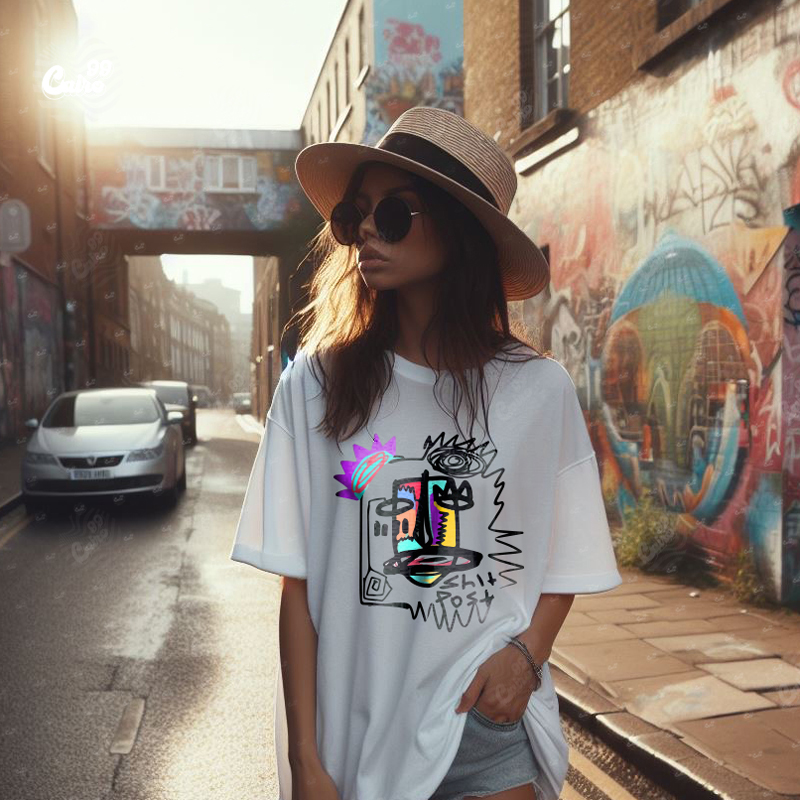 Shit Post تيشيرت اوفر سايز قطن باللون الابيض