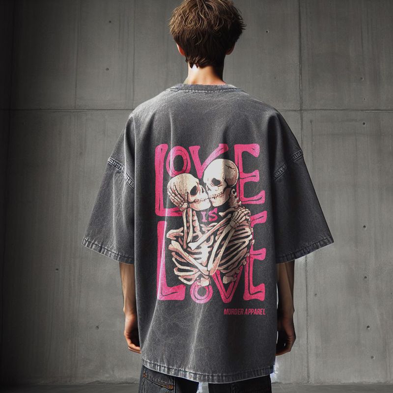 Love Is Love تيشيرت اوفر سايز قطن باللون الرمادي