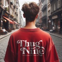 Thug Nine تيشيرت اوفر سايز قطن باللون الاحمر للرجال