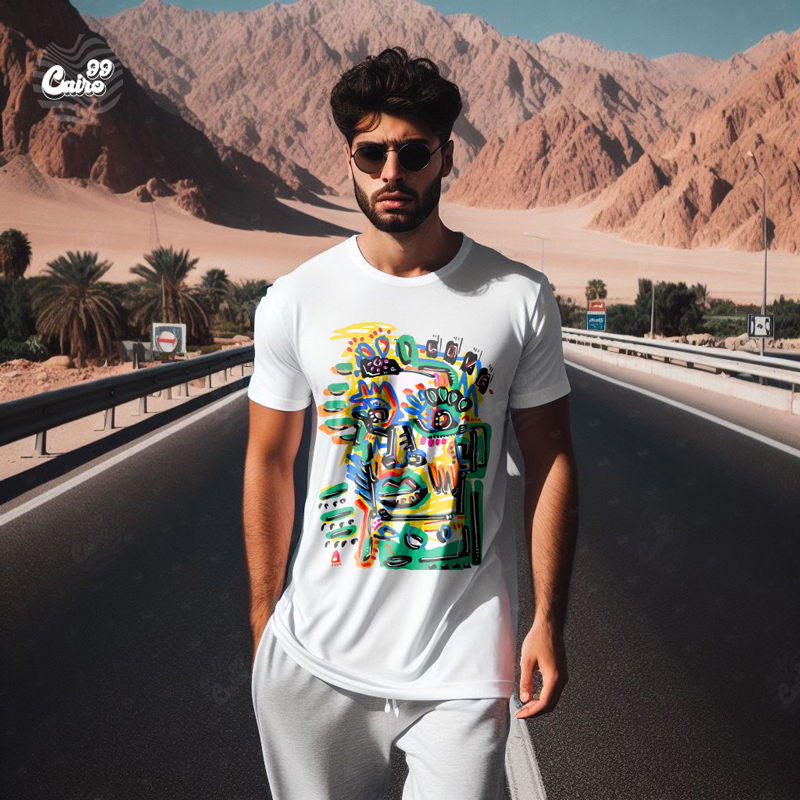 Crazy Face  تيشيرت اوفر سايز قطن باللون الأبيض للرجال