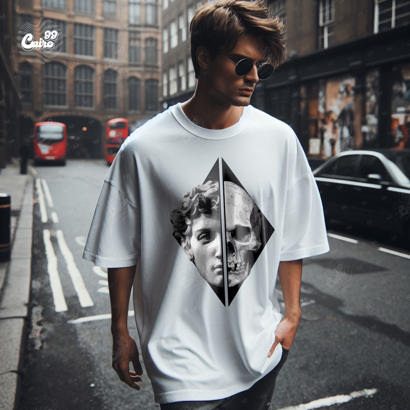 Statue of David تيشيرت اوفر سايز قطن باللون الأبيض للرجال