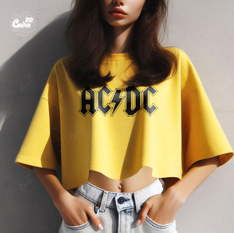 AC/DC  كروب توب اوفر سايز باللون الاصفر