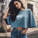 Close Your Heart كروب توب اوفر سايز باللون الازرق