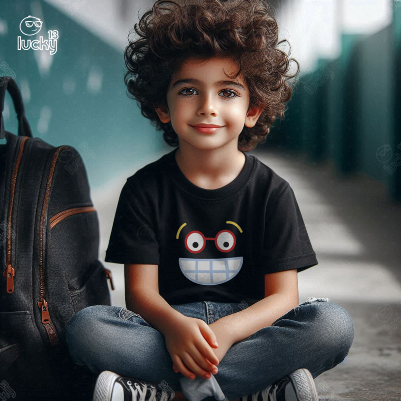 Happy Face تيشيرت اطفال قطن باللون الاسود
