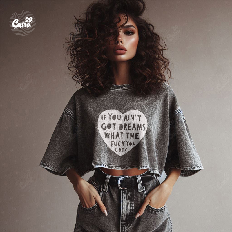 What The Fu*k You Got كروب توب اوفر سايز باللون الرمادي