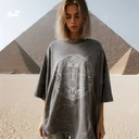 Tutankhamun Pharaonic  تيشيرت اوفر سايز قطن باللون الرمادي للنساء