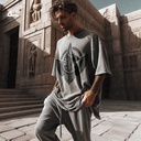 Anubis تيشيرت اوفر سايز قطن باللون الرمادي للرجال