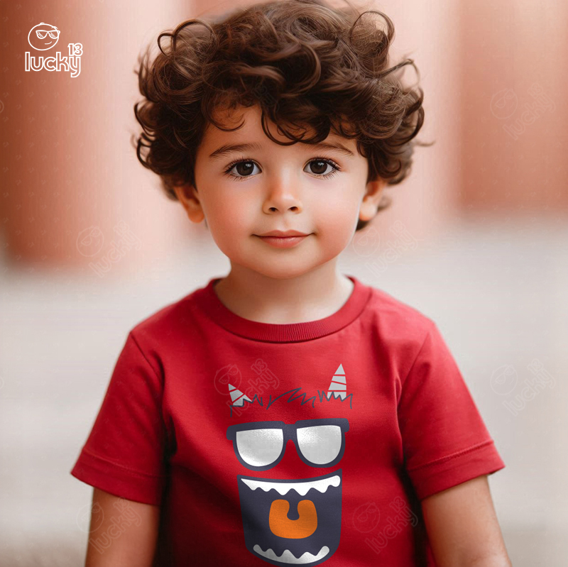 Monster Face تيشيرت اطفال قطن باللون الاحمر