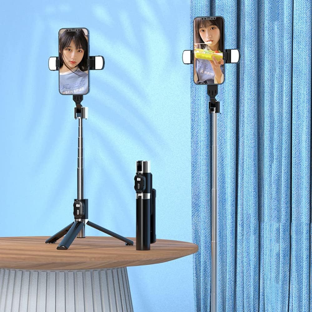 سيلفي ستيك دوار مع ترايبود قابل للتمدد واضاءة للتصوير يعمل بالبلوتوث