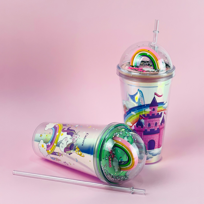 مج اكليريك 400 مللي بشاليموه مناسب للمشروبات المثلجة مزين باشكال كرتونية