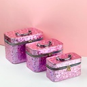 شنط ميكاب 3 قطع لحمل وتنظيم ادوات المكياج مزينة باللون الموف