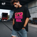 Macho Man تيشيرت اوفر سايز قطن باللون الاسود للرجال