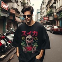 Sweet Death تيشيرت اوفر سايز قطن باللون الاسود للرجال