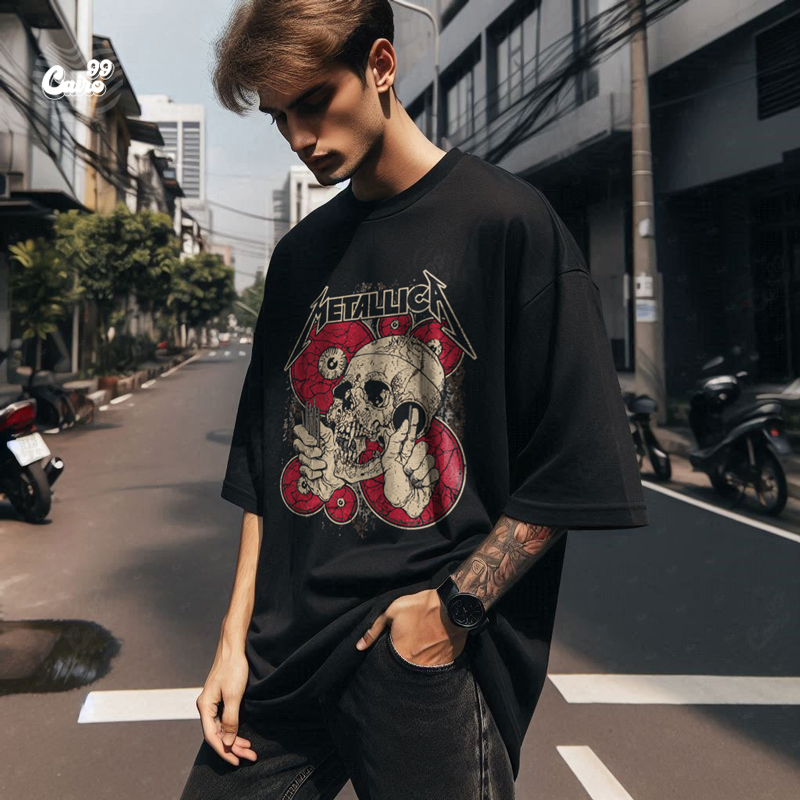 Metallica تيشيرت اوفر سايز قطن باللون الاسود للرجال