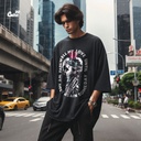 Farewell My Love تيشيرت اوفر سايز قطن باللون الاسود للرجال