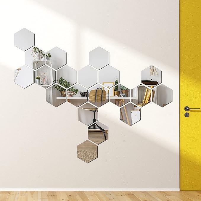 طقم مرايات استيكر 12 قطعة سداسية الشكل لتجديد ديكور المنزل