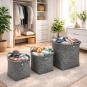 طقم باسكت تخزين من الرتان باللون الرمادي - 3 قطع