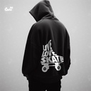 Live Love Skate هودي اوفر سايز قطن باللون الأسود