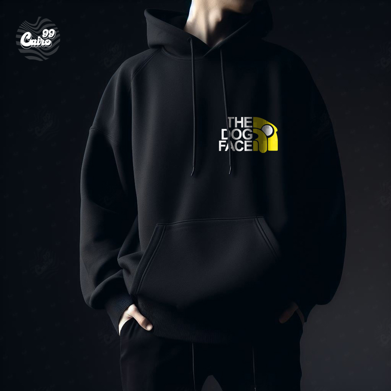 The Dog Face هودي اوفر سايز قطن باللون الأسود