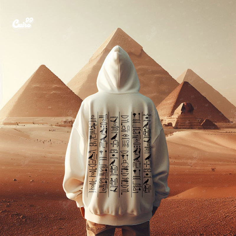 Pharaonic هودي اوفر سايز قطن باللون الأبيض