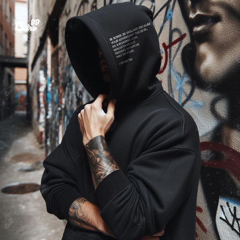 Be Sober , Be Vigilant هودي اوفر سايز قطن باللون الأسود