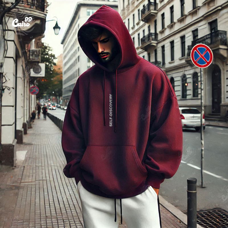 Self Discovery هودي اوفر سايز قطن للرجال باللون النبيتي