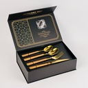 طقم معالق وشوك وسكاكين ستاليس ستيل جولد بيد خشب - 24 قطعة