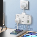 مشترك كهربائي ب 2 فيشة مع 4 منافذ يو اس بي 2500 واط