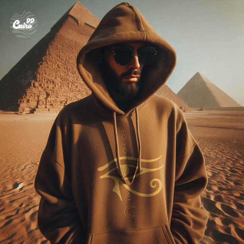 Eye Of Horus هودي اوفر سايز قطن للرجال باللون البني