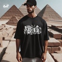 Pharaoh Mode تيشيرت اوفر سايز قطن باللون الاسود للرجال