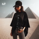 Cairo in Hieroglyphic تيشيرت اوفر سايز قطن باللون الاسود
