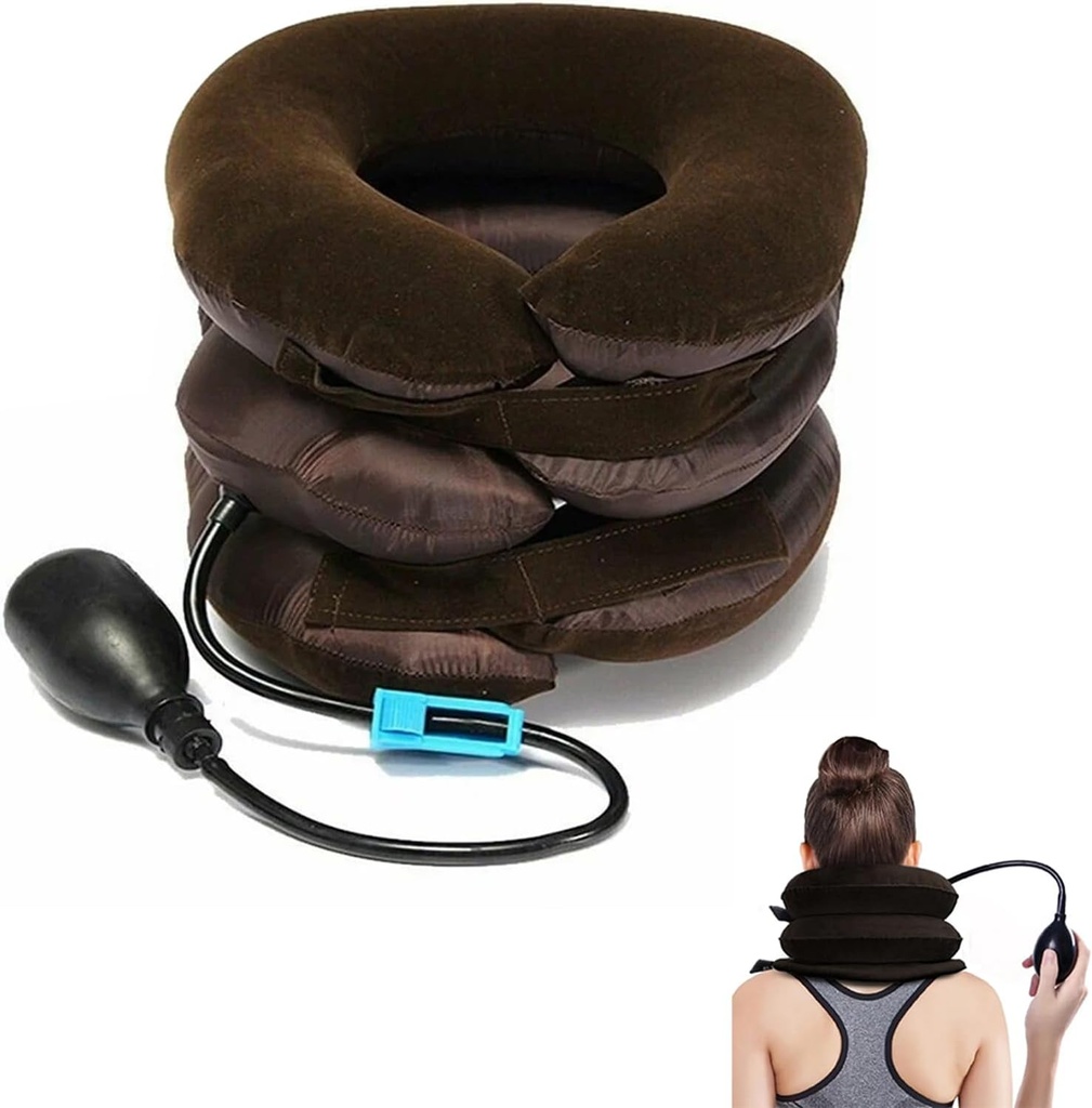 مخدة رقبة هوائية 3 طبقات مزودة بمنفاخ يدوي لدعم واسترخاء الرقبة